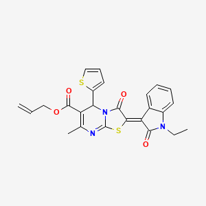 molecular formula C25H21N3O4S2 B11632054 Allyl (2Z)-2-(1-ethyl-2-oxo-1,2-dihydro-3H-indol-3-ylidene)-7-methyl-3-oxo-5-(2-thienyl)-2,3-dihydro-5H-[1,3]thiazolo[3,2-A]pyrimidine-6-carboxylate 