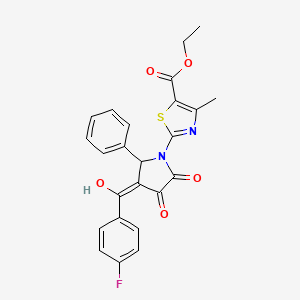 molecular formula C24H19FN2O5S B11632305 ethyl 2-{(3E)-3-[(4-fluorophenyl)(hydroxy)methylidene]-4,5-dioxo-2-phenylpyrrolidin-1-yl}-4-methyl-1,3-thiazole-5-carboxylate 