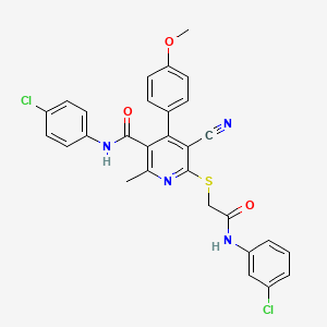 molecular formula C29H22Cl2N4O3S B11632469 N-(4-chlorophenyl)-6-({2-[(3-chlorophenyl)amino]-2-oxoethyl}sulfanyl)-5-cyano-4-(4-methoxyphenyl)-2-methylpyridine-3-carboxamide 
