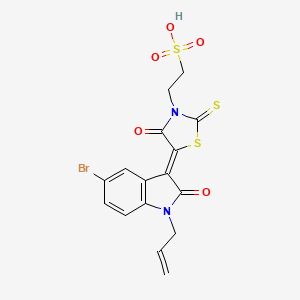 molecular formula C16H13BrN2O5S3 B11632496 2-{(5Z)-5-[5-bromo-2-oxo-1-(prop-2-en-1-yl)-1,2-dihydro-3H-indol-3-ylidene]-4-oxo-2-thioxo-1,3-thiazolidin-3-yl}ethanesulfonic acid 