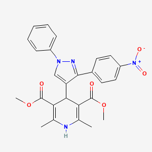 molecular formula C26H24N4O6 B11632633 Dimethyl 2,6-dimethyl-4-[3-(4-nitrophenyl)-1-phenyl-pyrazol-4-yl]-1,4-dihydropyridine-3,5-dicarboxylate 