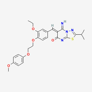 molecular formula C26H28N4O5S B11632647 (6Z)-6-{3-ethoxy-4-[2-(4-methoxyphenoxy)ethoxy]benzylidene}-5-imino-2-(propan-2-yl)-5,6-dihydro-7H-[1,3,4]thiadiazolo[3,2-a]pyrimidin-7-one 