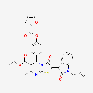 molecular formula C32H25N3O7S B11632697 ethyl (2Z)-2-(1-allyl-2-oxo-1,2-dihydro-3H-indol-3-ylidene)-5-[4-(2-furoyloxy)phenyl]-7-methyl-3-oxo-2,3-dihydro-5H-[1,3]thiazolo[3,2-a]pyrimidine-6-carboxylate 
