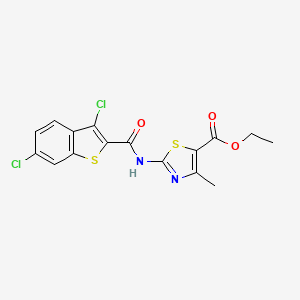 molecular formula C16H12Cl2N2O3S2 B11632780 Ethyl 2-{[(3,6-dichloro-1-benzothiophen-2-yl)carbonyl]amino}-4-methyl-1,3-thiazole-5-carboxylate 