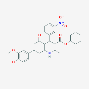 molecular formula C31H34N2O7 B11632810 Cyclohexyl 7-(3,4-dimethoxyphenyl)-2-methyl-4-(3-nitrophenyl)-5-oxo-1,4,5,6,7,8-hexahydroquinoline-3-carboxylate 
