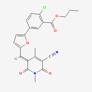 molecular formula C23H19ClN2O5 B11632853 propyl 2-chloro-5-[5-[(E)-(5-cyano-1,4-dimethyl-2,6-dioxopyridin-3-ylidene)methyl]furan-2-yl]benzoate 