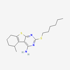 molecular formula C17H25N3S2 B11632870 2-(Hexylsulfanyl)-5-methyl-5,6,7,8-tetrahydro[1]benzothieno[2,3-d]pyrimidin-4-amine 