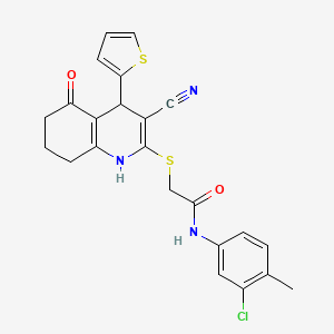 molecular formula C23H20ClN3O2S2 B11632891 N-(3-chloro-4-methylphenyl)-2-{[3-cyano-5-oxo-4-(thiophen-2-yl)-1,4,5,6,7,8-hexahydroquinolin-2-yl]sulfanyl}acetamide 
