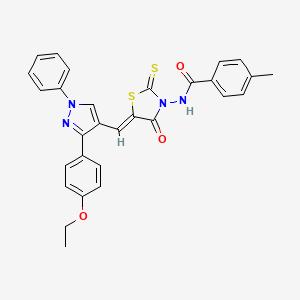 molecular formula C29H24N4O3S2 B11632938 N-((5Z)-5-{[3-(4-ethoxyphenyl)-1-phenyl-1H-pyrazol-4-yl]methylene}-4-oxo-2-thioxo-1,3-thiazolidin-3-yl)-4-methylbenzamide 
