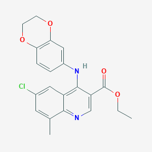 molecular formula C21H19ClN2O4 B11632987 Ethyl 6-chloro-4-(2,3-dihydro-1,4-benzodioxin-6-ylamino)-8-methylquinoline-3-carboxylate 