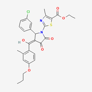 molecular formula C28H27ClN2O6S B11633486 ethyl 2-{2-(3-chlorophenyl)-4-hydroxy-3-[(2-methyl-4-propoxyphenyl)carbonyl]-5-oxo-2,5-dihydro-1H-pyrrol-1-yl}-4-methyl-1,3-thiazole-5-carboxylate 