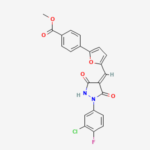 molecular formula C22H14ClFN2O5 B11633498 methyl 4-(5-{(E)-[1-(3-chloro-4-fluorophenyl)-3,5-dioxopyrazolidin-4-ylidene]methyl}furan-2-yl)benzoate 