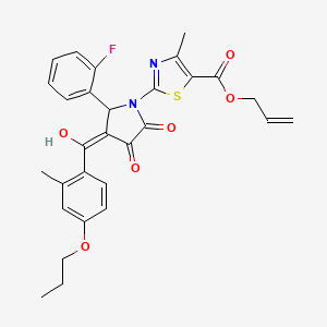 molecular formula C29H27FN2O6S B11633553 prop-2-en-1-yl 2-{2-(2-fluorophenyl)-4-hydroxy-3-[(2-methyl-4-propoxyphenyl)carbonyl]-5-oxo-2,5-dihydro-1H-pyrrol-1-yl}-4-methyl-1,3-thiazole-5-carboxylate 