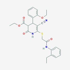 molecular formula C27H29N3O5S B11633575 Ethyl 5-cyano-4-(2-ethoxyphenyl)-6-({2-[(2-ethylphenyl)amino]-2-oxoethyl}sulfanyl)-2-oxo-1,2,3,4-tetrahydropyridine-3-carboxylate 