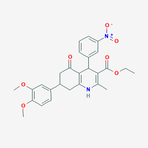 molecular formula C27H28N2O7 B11633637 Ethyl 7-(3,4-dimethoxyphenyl)-2-methyl-4-(3-nitrophenyl)-5-oxo-1,4,5,6,7,8-hexahydroquinoline-3-carboxylate 