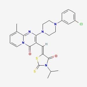 molecular formula C26H26ClN5O2S2 B11633643 2-[4-(3-chlorophenyl)piperazin-1-yl]-3-[(Z)-(3-isopropyl-4-oxo-2-thioxo-1,3-thiazolidin-5-ylidene)methyl]-9-methyl-4H-pyrido[1,2-a]pyrimidin-4-one 