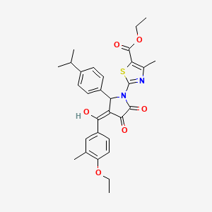 molecular formula C30H32N2O6S B11633686 ethyl 2-{3-[(4-ethoxy-3-methylphenyl)carbonyl]-4-hydroxy-5-oxo-2-[4-(propan-2-yl)phenyl]-2,5-dihydro-1H-pyrrol-1-yl}-4-methyl-1,3-thiazole-5-carboxylate 