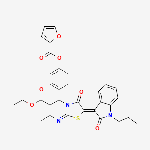molecular formula C32H27N3O7S B11633743 ethyl (2Z)-5-{4-[(furan-2-ylcarbonyl)oxy]phenyl}-7-methyl-3-oxo-2-(2-oxo-1-propyl-1,2-dihydro-3H-indol-3-ylidene)-2,3-dihydro-5H-[1,3]thiazolo[3,2-a]pyrimidine-6-carboxylate 
