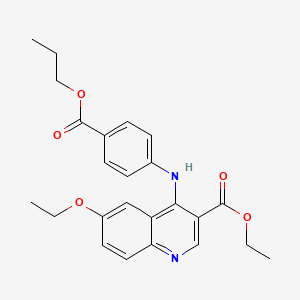 molecular formula C24H26N2O5 B11633760 Ethyl 6-ethoxy-4-{[4-(propoxycarbonyl)phenyl]amino}quinoline-3-carboxylate 