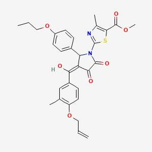 molecular formula C30H30N2O7S B11633932 methyl 2-[3-hydroxy-4-{[3-methyl-4-(prop-2-en-1-yloxy)phenyl]carbonyl}-2-oxo-5-(4-propoxyphenyl)-2,5-dihydro-1H-pyrrol-1-yl]-4-methyl-1,3-thiazole-5-carboxylate 