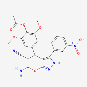 molecular formula C23H19N5O7 B11634036 4-[6-Amino-5-cyano-3-(3-nitrophenyl)-1,4-dihydropyrano[2,3-c]pyrazol-4-yl]-2,6-dimethoxyphenyl acetate 