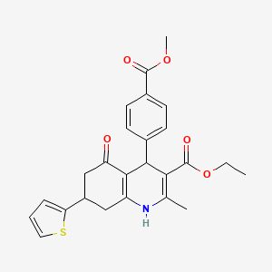 molecular formula C25H25NO5S B11634256 Ethyl 4-[4-(methoxycarbonyl)phenyl]-2-methyl-5-oxo-7-(thiophen-2-yl)-1,4,5,6,7,8-hexahydroquinoline-3-carboxylate 