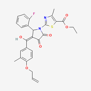 molecular formula C28H25FN2O6S B11634341 ethyl 2-[2-(2-fluorophenyl)-4-hydroxy-3-{[3-methyl-4-(prop-2-en-1-yloxy)phenyl]carbonyl}-5-oxo-2,5-dihydro-1H-pyrrol-1-yl]-4-methyl-1,3-thiazole-5-carboxylate 
