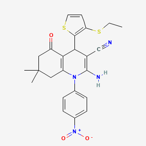 molecular formula C24H24N4O3S2 B11634382 2-Amino-4-[3-(ethylsulfanyl)-2-thienyl]-7,7-dimethyl-1-(4-nitrophenyl)-5-oxo-1,4,5,6,7,8-hexahydro-3-quinolinecarbonitrile 