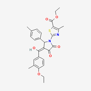 molecular formula C28H28N2O6S B11634424 ethyl 2-{3-[(4-ethoxy-3-methylphenyl)carbonyl]-4-hydroxy-2-(4-methylphenyl)-5-oxo-2,5-dihydro-1H-pyrrol-1-yl}-4-methyl-1,3-thiazole-5-carboxylate 