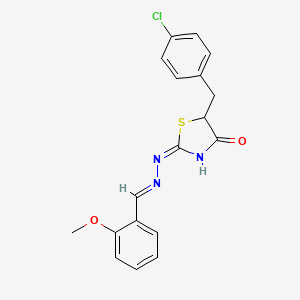 molecular formula C18H16ClN3O2S B11634451 (2E)-5-(4-chlorobenzyl)-2-[(2E)-(2-methoxybenzylidene)hydrazinylidene]-1,3-thiazolidin-4-one 