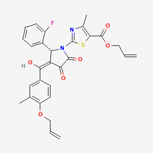 molecular formula C29H25FN2O6S B11634464 prop-2-en-1-yl 2-[2-(2-fluorophenyl)-4-hydroxy-3-{[3-methyl-4-(prop-2-en-1-yloxy)phenyl]carbonyl}-5-oxo-2,5-dihydro-1H-pyrrol-1-yl]-4-methyl-1,3-thiazole-5-carboxylate 