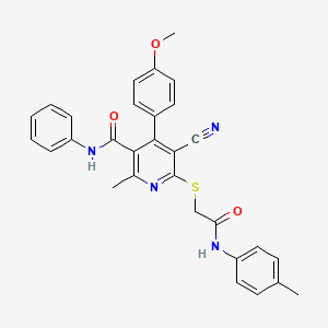 molecular formula C30H26N4O3S B11634598 5-cyano-4-(4-methoxyphenyl)-2-methyl-6-({2-[(4-methylphenyl)amino]-2-oxoethyl}sulfanyl)-N-phenylpyridine-3-carboxamide 