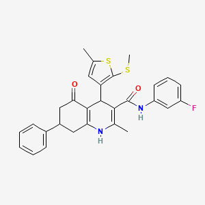 molecular formula C29H27FN2O2S2 B11634613 N-(3-Fluorophenyl)-2-methyl-4-(5-methyl-2-(methylthio)thiophen-3-yl)-5-oxo-7-phenyl-1,4,5,6,7,8-hexahydroquinoline-3-carboxamide CAS No. 441783-84-2