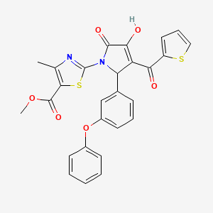 molecular formula C27H20N2O6S2 B11634746 methyl 2-[3-hydroxy-2-oxo-5-(3-phenoxyphenyl)-4-(thiophen-2-ylcarbonyl)-2,5-dihydro-1H-pyrrol-1-yl]-4-methyl-1,3-thiazole-5-carboxylate 