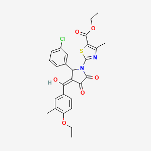 molecular formula C27H25ClN2O6S B11634852 ethyl 2-{2-(3-chlorophenyl)-3-[(4-ethoxy-3-methylphenyl)carbonyl]-4-hydroxy-5-oxo-2,5-dihydro-1H-pyrrol-1-yl}-4-methyl-1,3-thiazole-5-carboxylate 