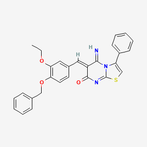 molecular formula C28H23N3O3S B11634910 (6Z)-6-[4-(benzyloxy)-3-ethoxybenzylidene]-5-imino-3-phenyl-5,6-dihydro-7H-[1,3]thiazolo[3,2-a]pyrimidin-7-one 