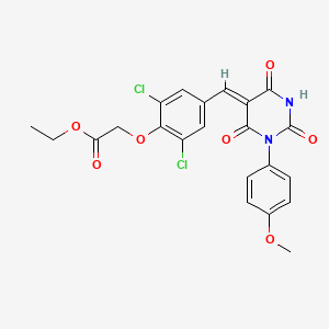 molecular formula C22H18Cl2N2O7 B11634988 ethyl (2,6-dichloro-4-{(Z)-[1-(4-methoxyphenyl)-2,4,6-trioxotetrahydropyrimidin-5(2H)-ylidene]methyl}phenoxy)acetate 