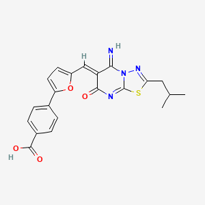 molecular formula C21H18N4O4S B11635055 4-(5-{(Z)-[5-imino-2-(2-methylpropyl)-7-oxo-5H-[1,3,4]thiadiazolo[3,2-a]pyrimidin-6(7H)-ylidene]methyl}furan-2-yl)benzoic acid 
