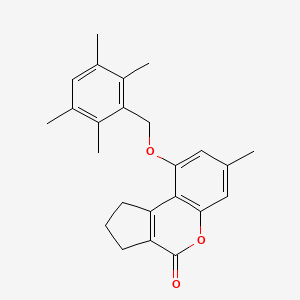 molecular formula C24H26O3 B11635102 7-methyl-9-[(2,3,5,6-tetramethylbenzyl)oxy]-2,3-dihydrocyclopenta[c]chromen-4(1H)-one 