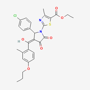 molecular formula C28H27ClN2O6S B11635163 ethyl 2-{2-(4-chlorophenyl)-4-hydroxy-3-[(2-methyl-4-propoxyphenyl)carbonyl]-5-oxo-2,5-dihydro-1H-pyrrol-1-yl}-4-methyl-1,3-thiazole-5-carboxylate 