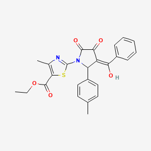 molecular formula C25H22N2O5S B11635170 ethyl 2-[(3E)-3-[hydroxy(phenyl)methylidene]-2-(4-methylphenyl)-4,5-dioxopyrrolidin-1-yl]-4-methyl-1,3-thiazole-5-carboxylate 