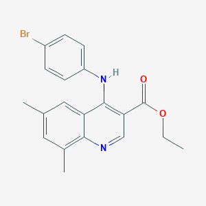 molecular formula C20H19BrN2O2 B11635195 Ethyl 4-[(4-bromophenyl)amino]-6,8-dimethylquinoline-3-carboxylate 