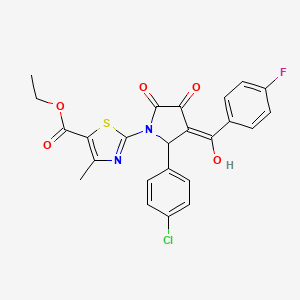 molecular formula C24H18ClFN2O5S B11635433 ethyl 2-{(3E)-2-(4-chlorophenyl)-3-[(4-fluorophenyl)(hydroxy)methylidene]-4,5-dioxopyrrolidin-1-yl}-4-methyl-1,3-thiazole-5-carboxylate 
