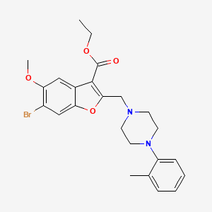molecular formula C24H27BrN2O4 B11635475 Ethyl 6-bromo-5-methoxy-2-{[4-(2-methylphenyl)piperazin-1-yl]methyl}-1-benzofuran-3-carboxylate 