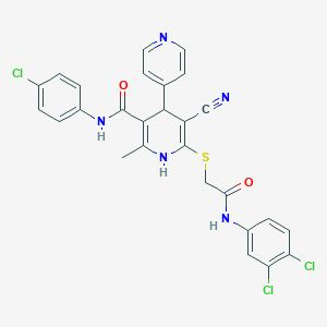 molecular formula C27H20Cl3N5O2S B11635492 N-(4-Chlorophenyl)-5-cyano-6-({[(3,4-dichlorophenyl)carbamoyl]methyl}sulfanyl)-2-methyl-1,4-dihydro-[4,4'-bipyridine]-3-carboxamide 
