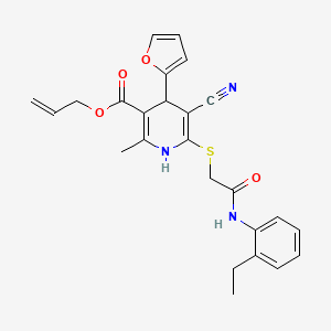 molecular formula C25H25N3O4S B11635633 Prop-2-en-1-yl 5-cyano-6-({2-[(2-ethylphenyl)amino]-2-oxoethyl}sulfanyl)-4-(furan-2-yl)-2-methyl-1,4-dihydropyridine-3-carboxylate 