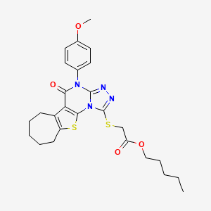 molecular formula C26H30N4O4S2 B11635644 Pentyl 2-{[4-(4-methoxyphenyl)-5-oxo-4,5,7,8,9,10-hexahydro-6H-cyclohepta[4,5]thieno[3,2-E][1,2,4]triazolo[4,3-A]pyrimidin-1-YL]sulfanyl}acetate 