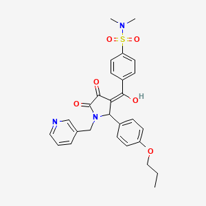 molecular formula C28H29N3O6S B11635728 4-{[4-hydroxy-5-oxo-2-(4-propoxyphenyl)-1-(pyridin-3-ylmethyl)-2,5-dihydro-1H-pyrrol-3-yl]carbonyl}-N,N-dimethylbenzenesulfonamide 