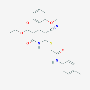 molecular formula C26H27N3O5S B11635885 Ethyl 5-cyano-6-({2-[(3,4-dimethylphenyl)amino]-2-oxoethyl}sulfanyl)-4-(2-methoxyphenyl)-2-oxo-1,2,3,4-tetrahydropyridine-3-carboxylate 