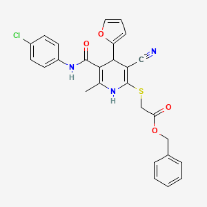 molecular formula C27H22ClN3O4S B11635887 Benzyl ({5-[(4-chlorophenyl)carbamoyl]-3-cyano-4-(furan-2-yl)-6-methyl-1,4-dihydropyridin-2-yl}sulfanyl)acetate 
